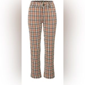 CAbi kick flair trousers in brown & rust tone plaid Size 4